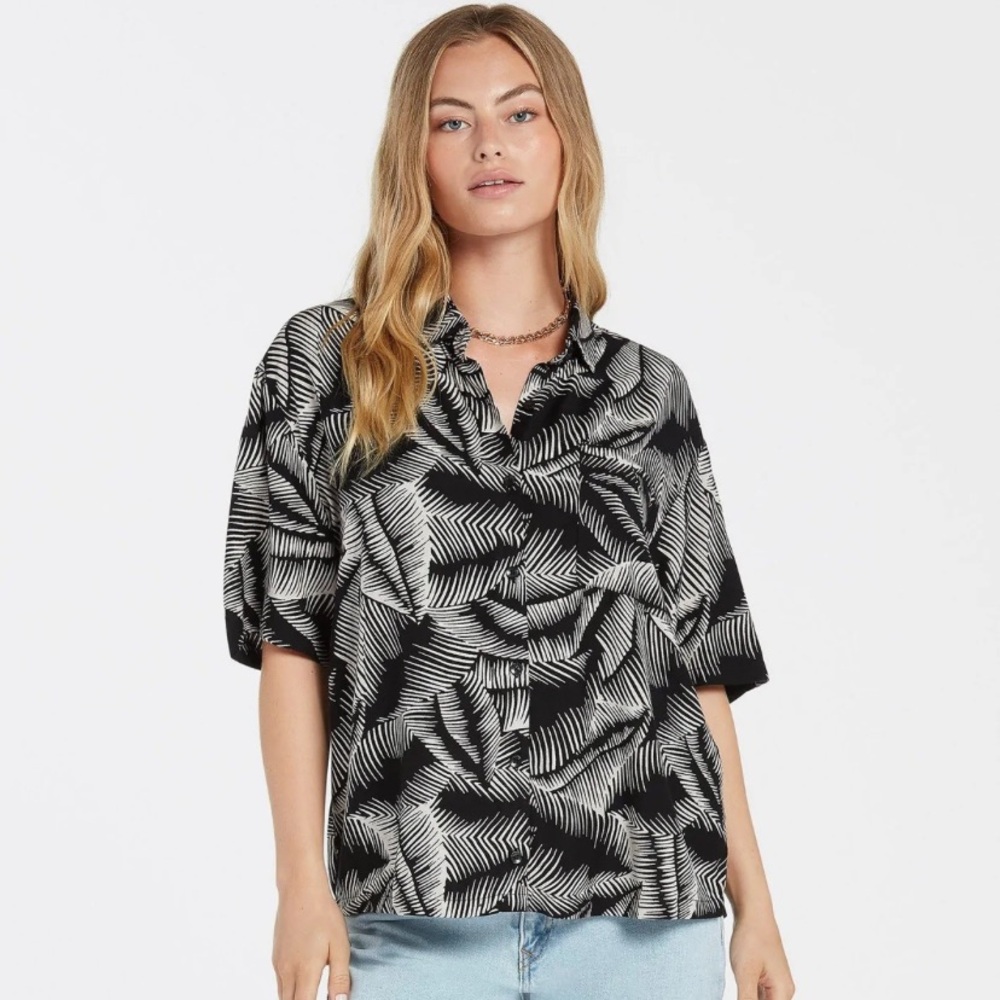 Volcom Stay Palm Black/White Y2K Boxy Palm Print Casual Button Down  XL (12)